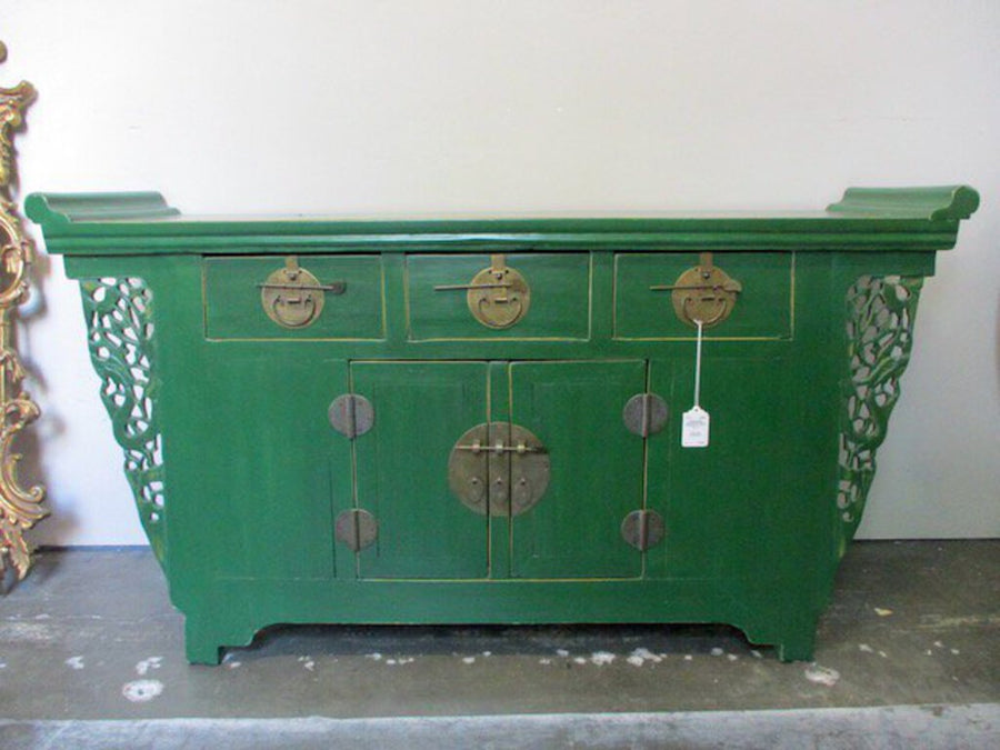 Vintage Asian Console With Green Finish 61"L x 18"D x 34"T