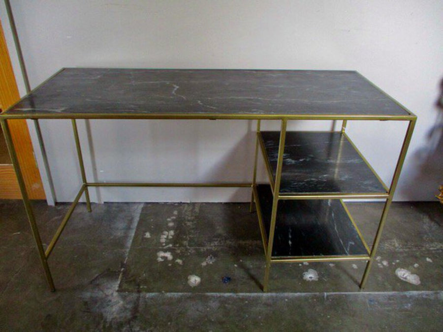Marble and Gold Iron Desk 51"W x 22"D x 30.5"T
