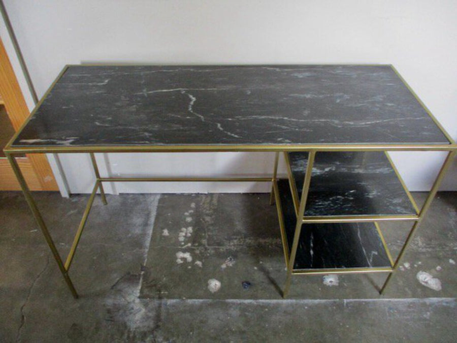 Marble and Gold Iron Desk 51"W x 22"D x 30.5"T