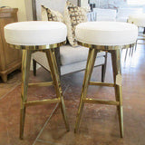 Pair Of Woodbridge Swivel Leather And Brass Barstools 16"Diam x 30.5 FINAL PRICE