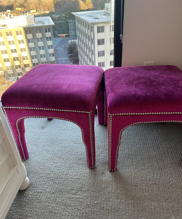 Single Baker Furniture Velvet Stool With Silver Nailheads 20.5" x 20.5" x 20.5"T. FINAL PRICE