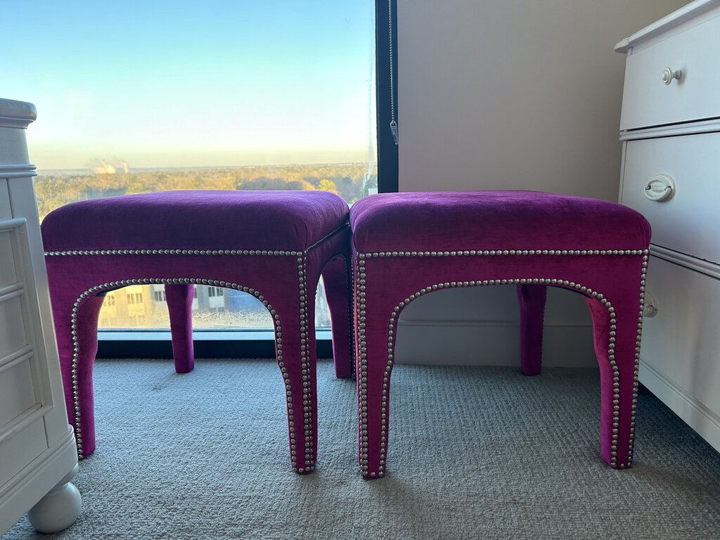 Single Baker Furniture Velvet Stool With Silver Nailheads 20.5" x 20.5" x 20.5"T. FINAL PRICE