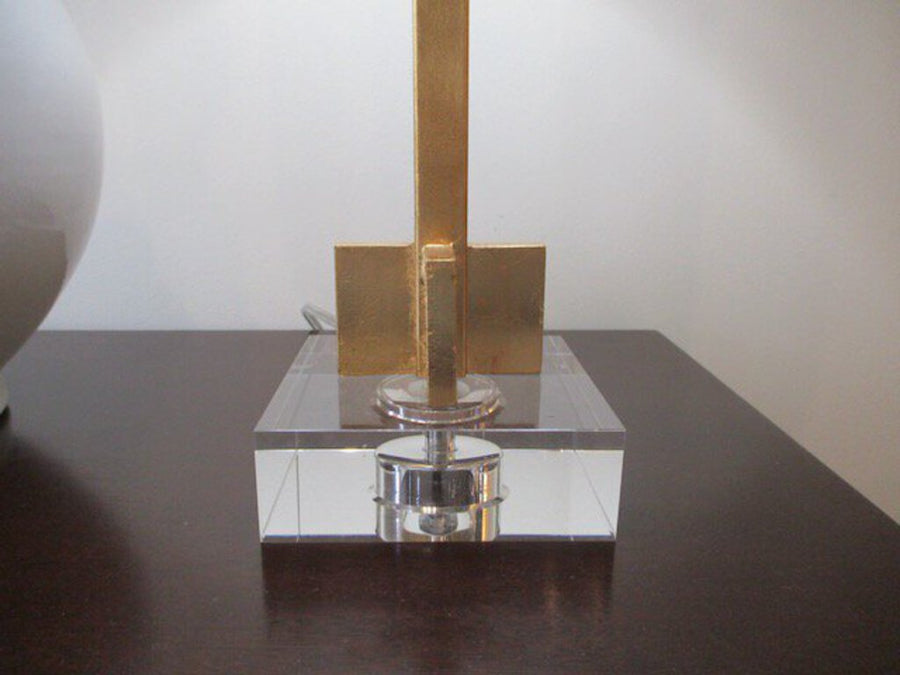 Gold Lamp With Lucite Base 26"T