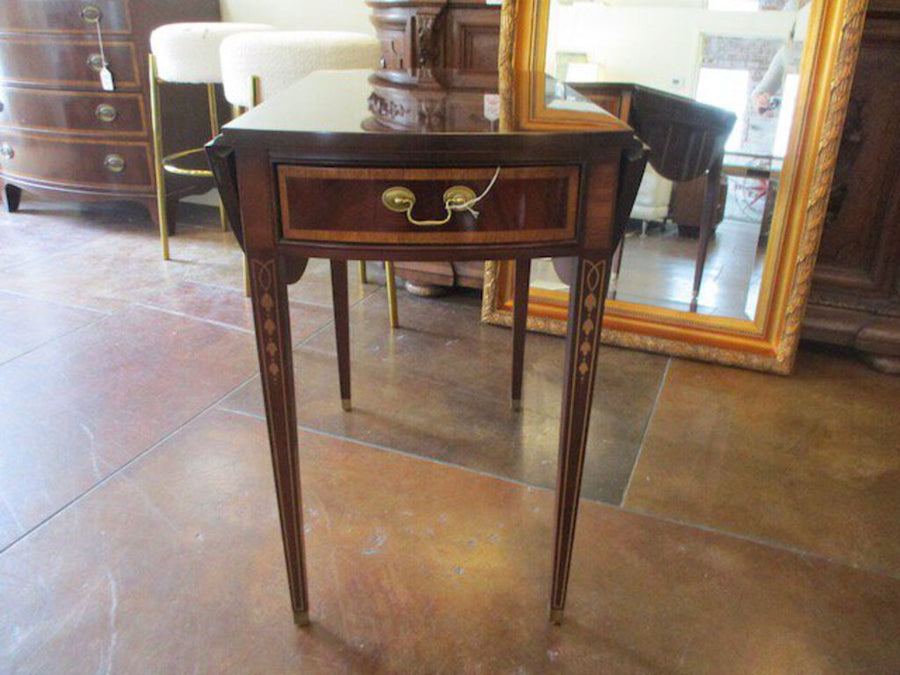 Hickory Drop Leaf Table In Mahogany With Inlaid Detail 27"L x 18.5"D closed x 38" open