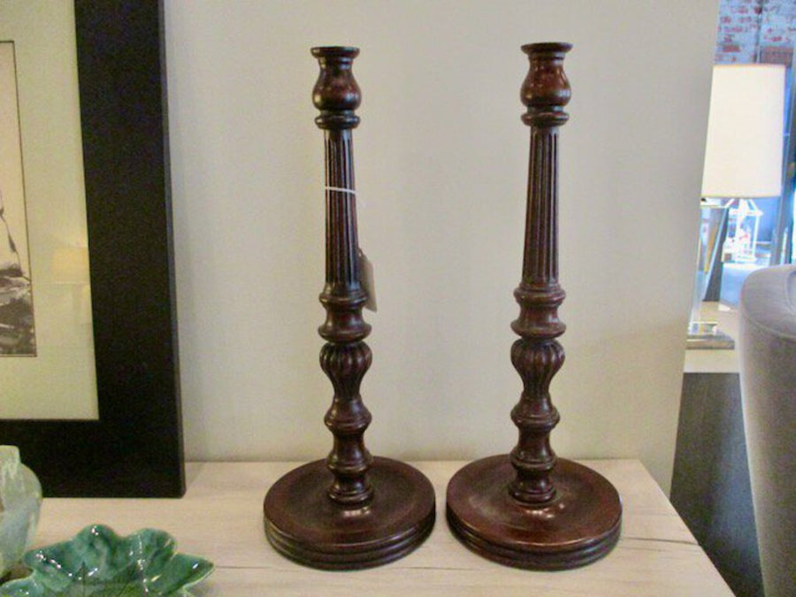 Pair Of Tall Wood Candlesticks 21"T
