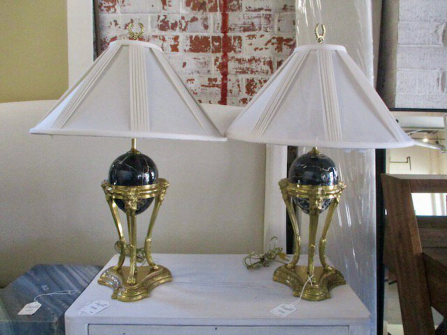 Pair of Marble & Ormolu Lamps 29.5"T to Finial