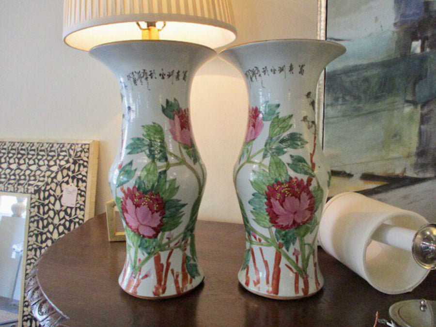 Pair Of Antique Asian Vases 15"T