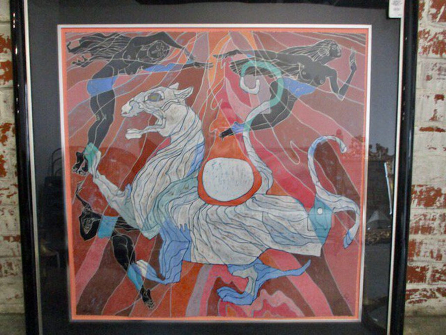 "The Mountain Spirit" by He Deguang 48" x 48" Framed Art