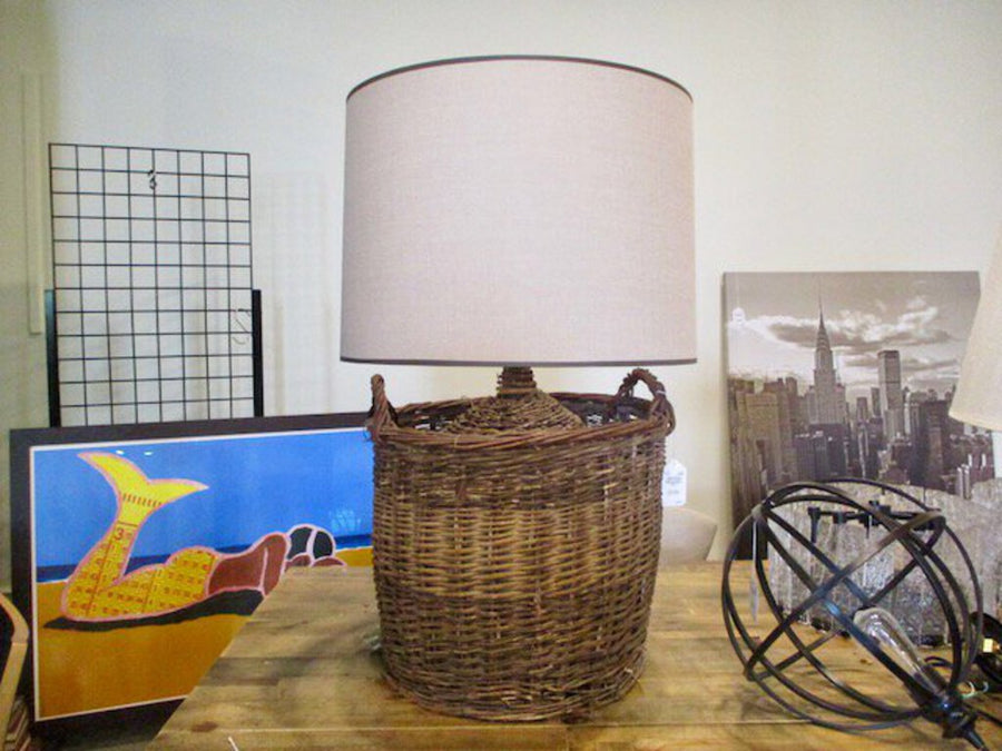Antique Basket Lamp w/ Custom Shade 21"Diam x 35"T
