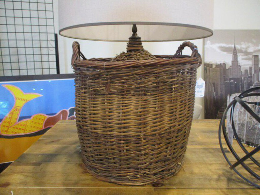 Antique Basket Lamp w/ Custom Shade 21"Diam x 35"T