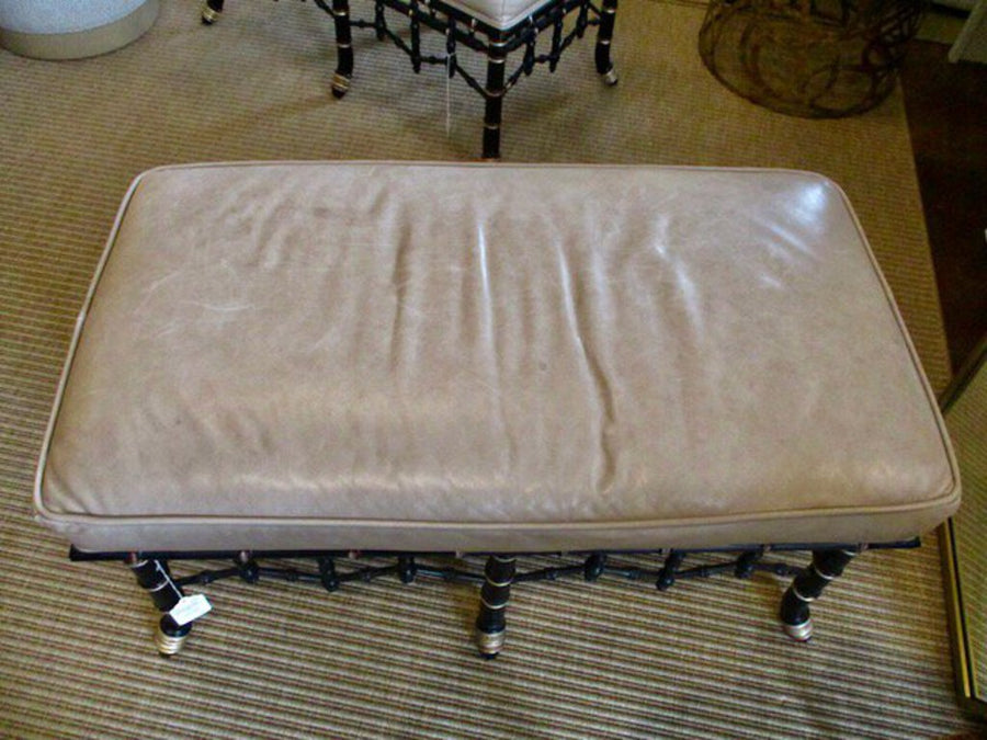 Painted Bamboo Bench w/Leather Seat 37"W x 20"D x 18.5"T