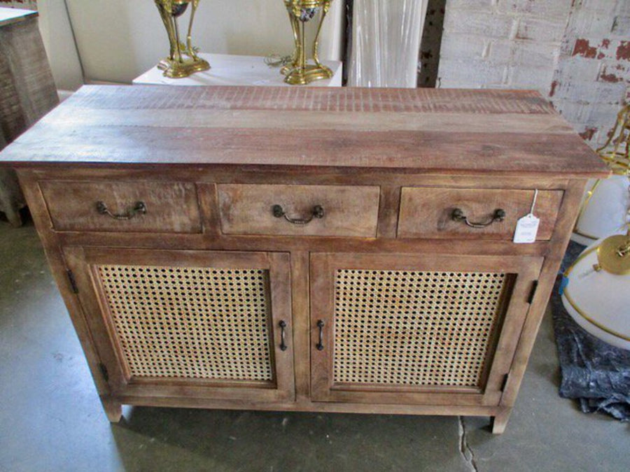 Wood Cabinet With Caned Front 47"W x 18"D x 34"T