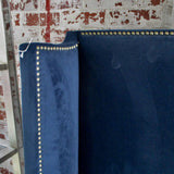 Dark Blue Velvet And Nailheads King Headboard 98"L.