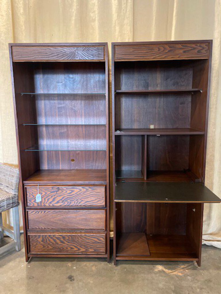 MCM Original Dillingham Bookcase With Drop Front Desk In Walnut And Pecky Cypress 30"Long x 16.5"D x 75"Tall