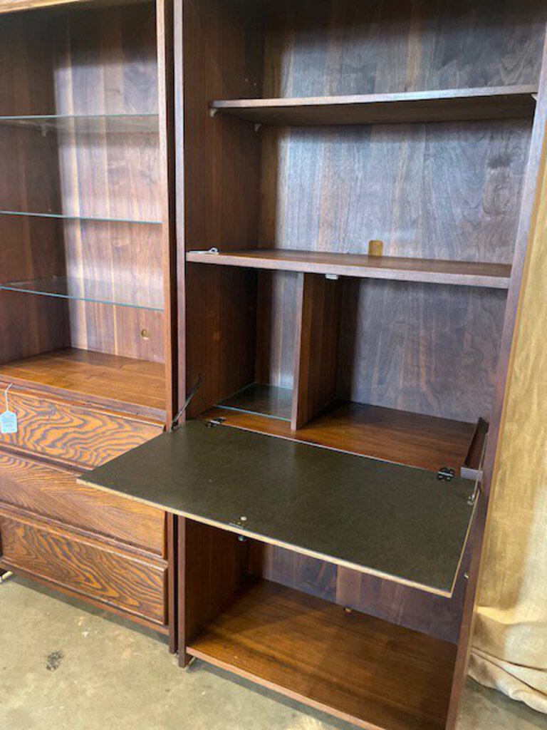 MCM Original Dillingham Bookcase With Drop Front Desk In Walnut And Pecky Cypress 30"Long x 16.5"D x 75"Tall