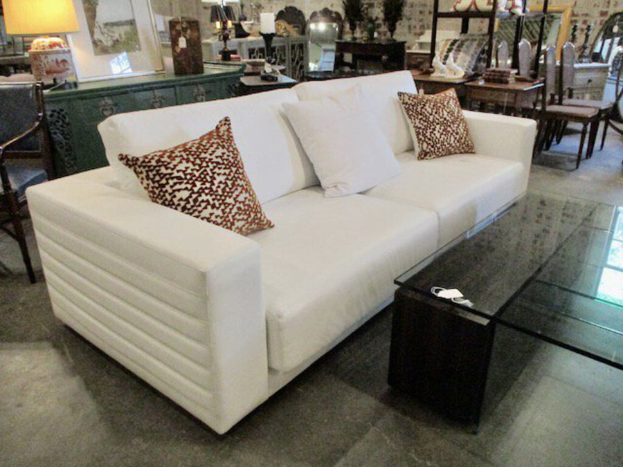 Artefacto White Leather Sofa 99"L x 41"D x 33"Tall to top of cushion