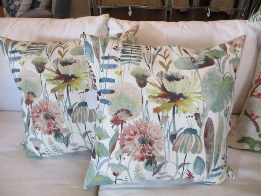 Pair Of Custom Pillows In Sundour "Zebedee Alpine" Fabric 20" x 20"