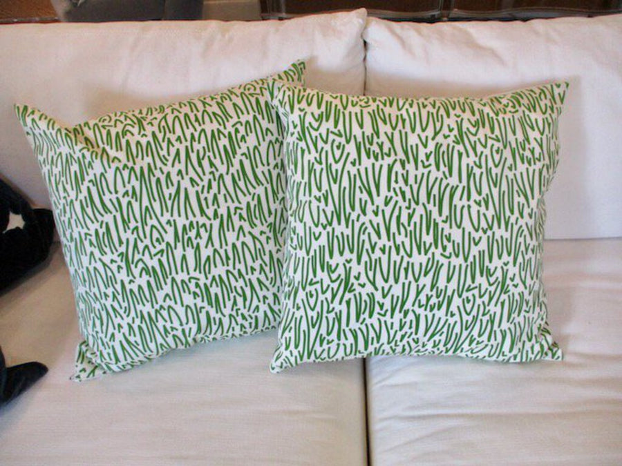 Pair Of Custom Schumacher "Grass" Indoor /Outdoor Pillows 18" x 18"