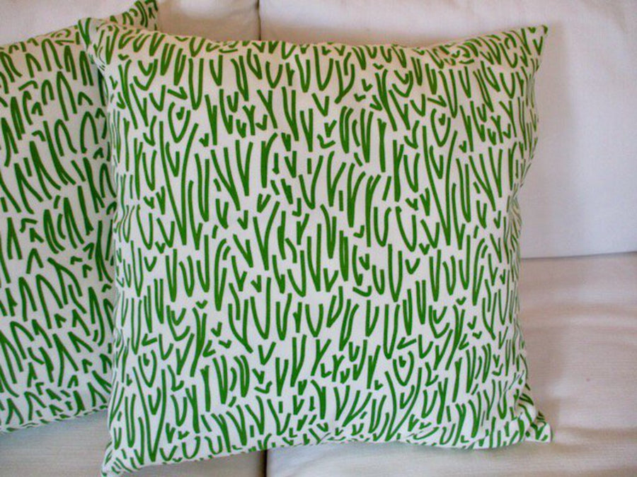 Pair Of Custom Schumacher "Grass" Indoor /Outdoor Pillows 18" x 18"