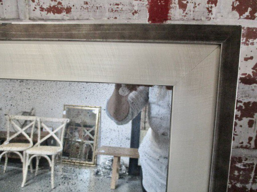 Soho Myriad Mirror With Silver Brushed CHrome and Antiqued Glass 32"W x 23"T