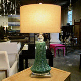 Green Ceramic Lamp With Lucite Base 31"Tall to finial
