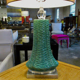 Green Ceramic Lamp With Lucite Base 31"Tall to finial