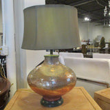 New Currey And Company Amber Lamp With Green Silk Shade 26.5"T to Finial