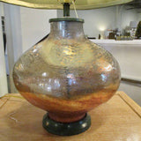 New Currey And Company Amber Lamp With Green Silk Shade 26.5"T to Finial