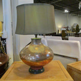 New Currey And Company Amber Lamp With Green Silk Shade 26.5"T to Finial