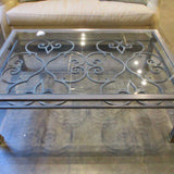 Large Iron And Glass Top Coffee Table 50"L x 34"W x 16.5"T