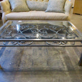 Large Iron And Glass Top Coffee Table 50"L x 34"W x 16.5"T