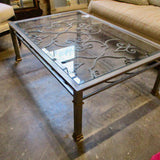 Large Iron And Glass Top Coffee Table 50"L x 34"W x 16.5"T
