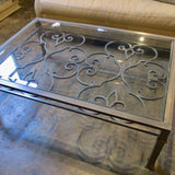 Large Iron And Glass Top Coffee Table 50"L x 34"W x 16.5"T