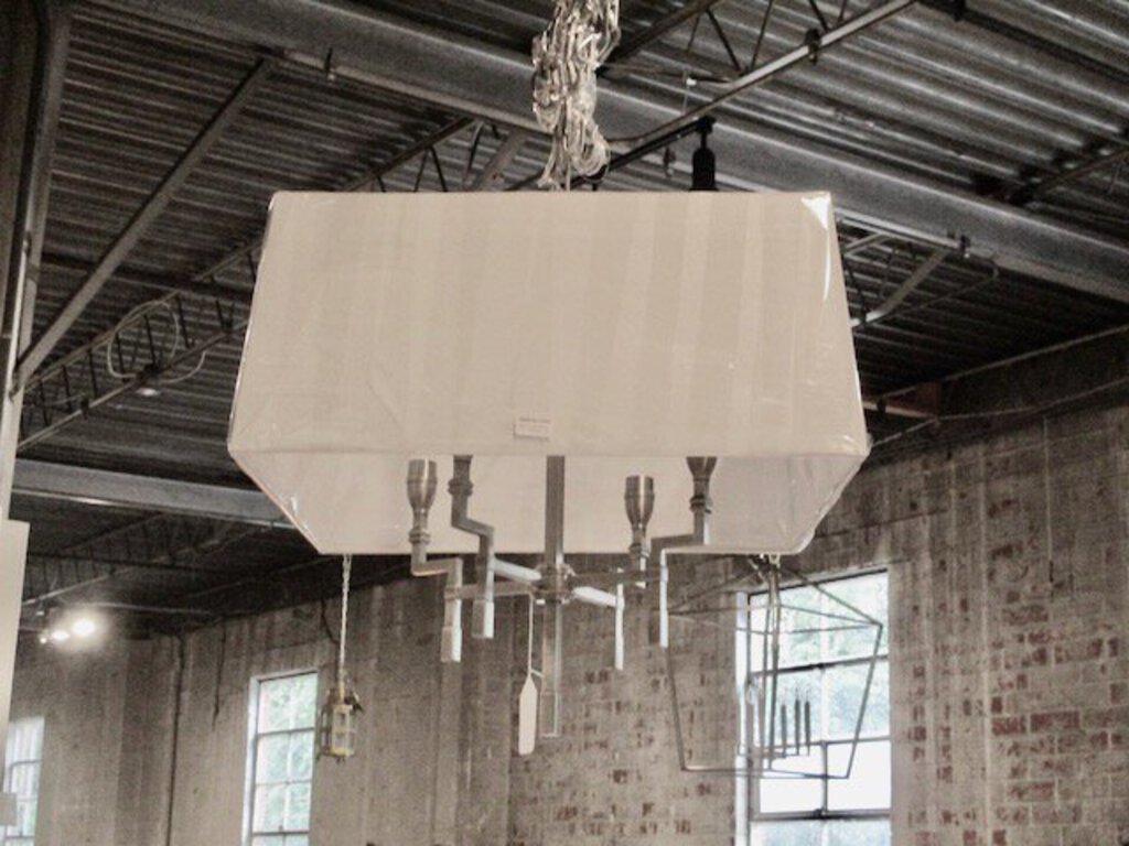 NEW Alexa Hampton for Visual Comfort Jane Nickle Chandelier w/ Linen Shade 25.5"T x 24"W + Chain