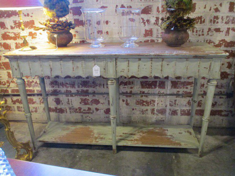 Distressed Two Drawer Console Table w/ Shelf 63"L x 18"D x 36"T