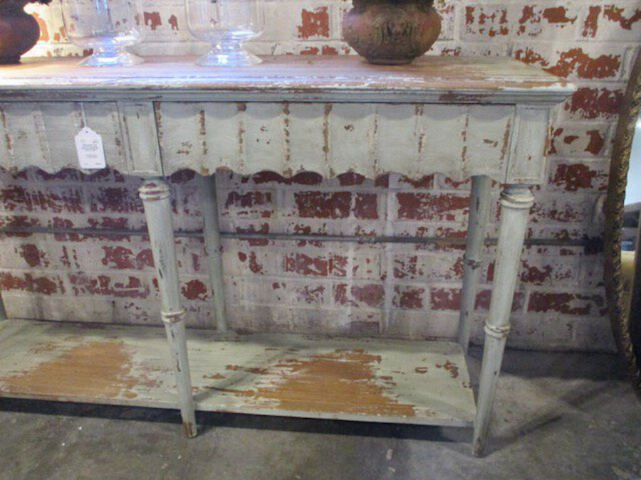 Distressed Two Drawer Console Table w/ Shelf 63"L x 18"D x 36"T