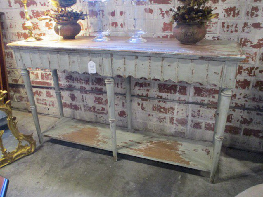 Distressed Two Drawer Console Table w/ Shelf 63"L x 18"D x 36"T