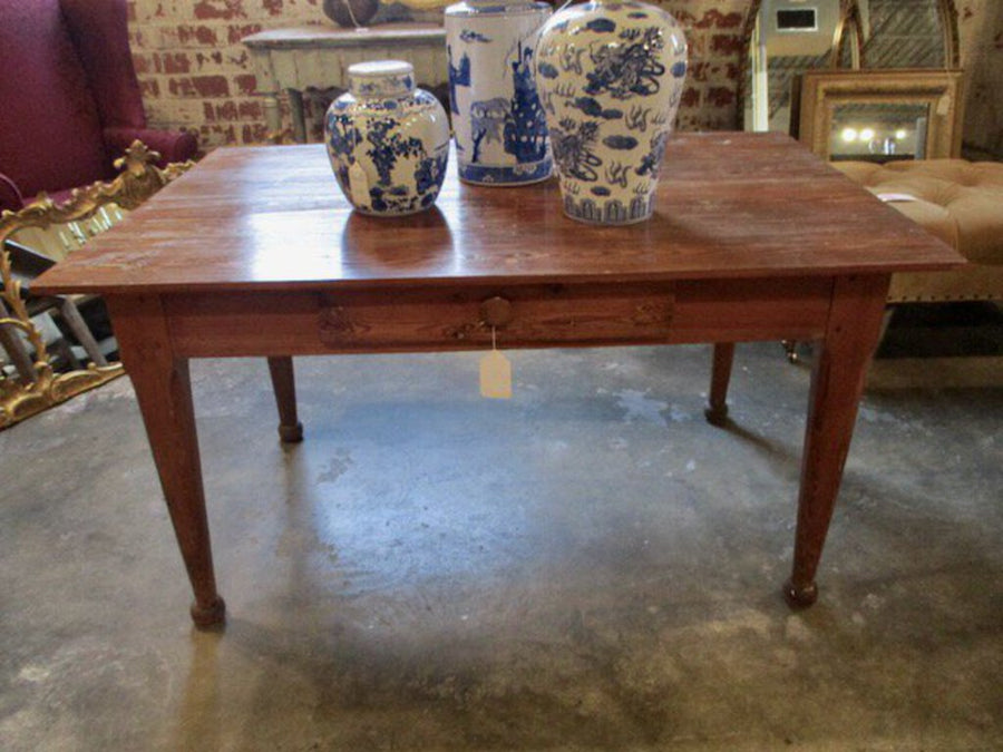 Antique Pine Library Table w/ Drawer 54.5"L x 36.5"D x 30"T