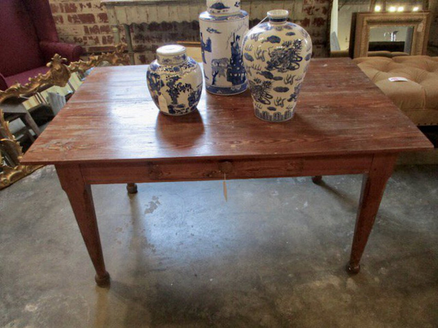 Antique Pine Library Table w/ Drawer 54.5"L x 36.5"D x 30"T