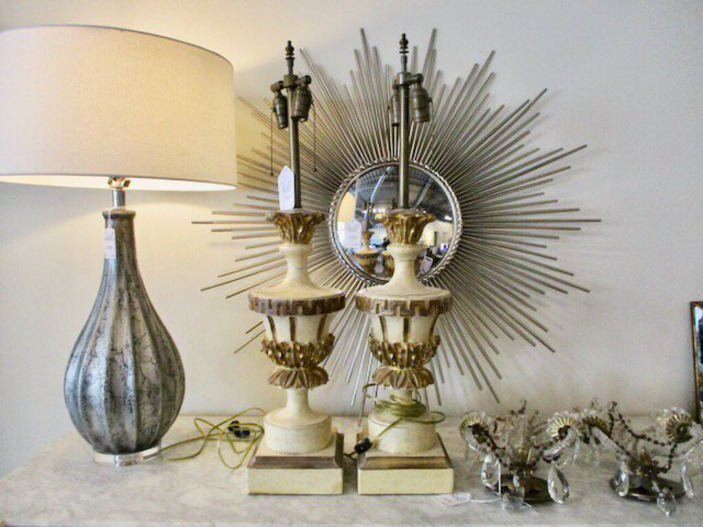 Pair of Large Vintage Italian Lamps, No Shades 33"T x 7"Square Base