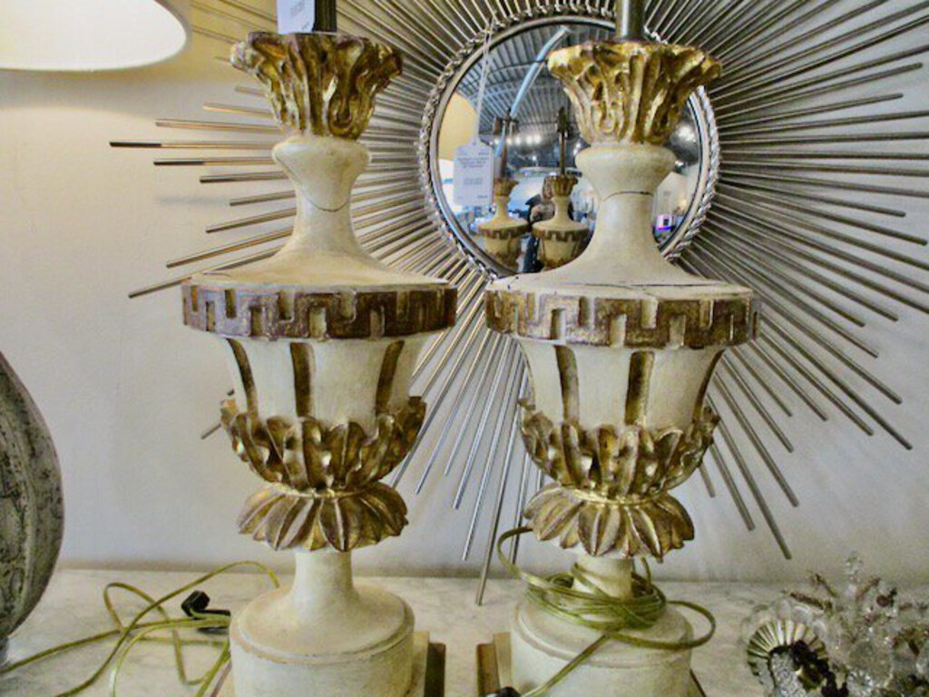 Pair of Large Vintage Italian Lamps, No Shades 33"T x 7"Square Base