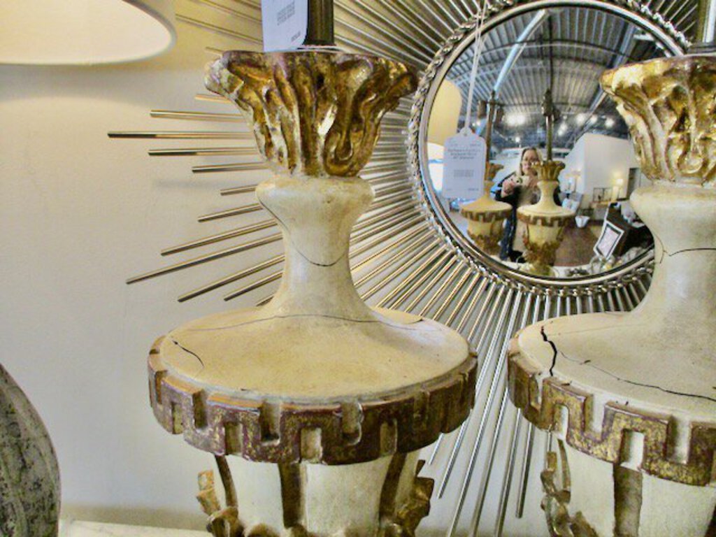 Pair of Large Vintage Italian Lamps, No Shades 33"T x 7"Square Base