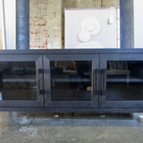 Restoration Hardware French Contemporary Media Cabinet in Black Oak 60"L x 16"D x 28.5"T