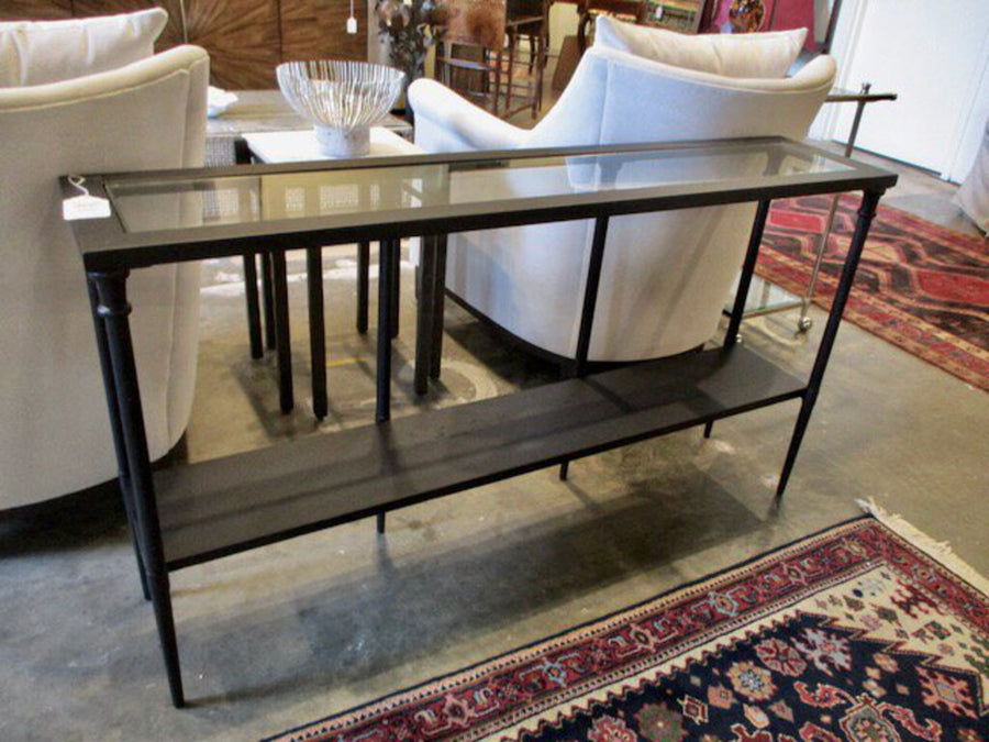 Black Metal Console Table w/ Glass Top 55"W x 12"D x 30"T