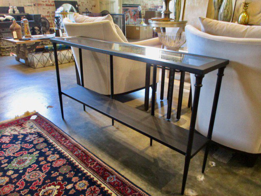 Black Metal Console Table w/ Glass Top 55"W x 12"D x 30"T