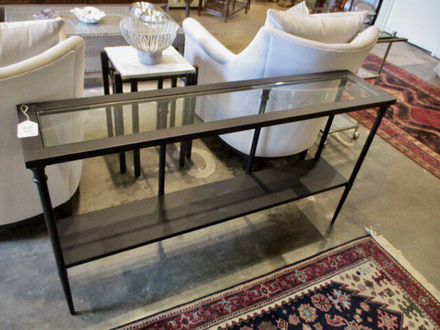 Black Metal Console Table w/ Glass Top 55"W x 12"D x 30"T