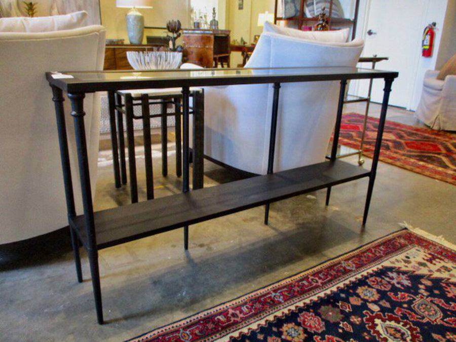 Black Metal Console Table w/ Glass Top 55"W x 12"D x 30"T