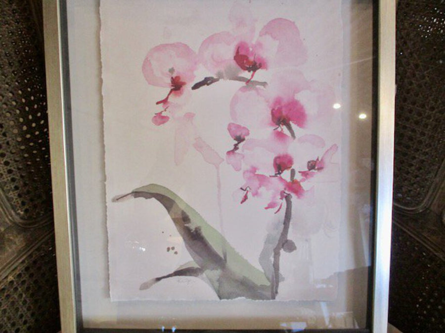 Signed Watercolor Of Orchid 17" x 21"