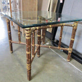 Vintage McGuire Bamboo And Beveled Glass Top Dining Table 36" x 36" x 30"T