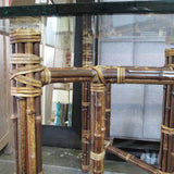 Vintage McGuire Bamboo And Beveled Glass Top Dining Table 36" x 36" x 30"T